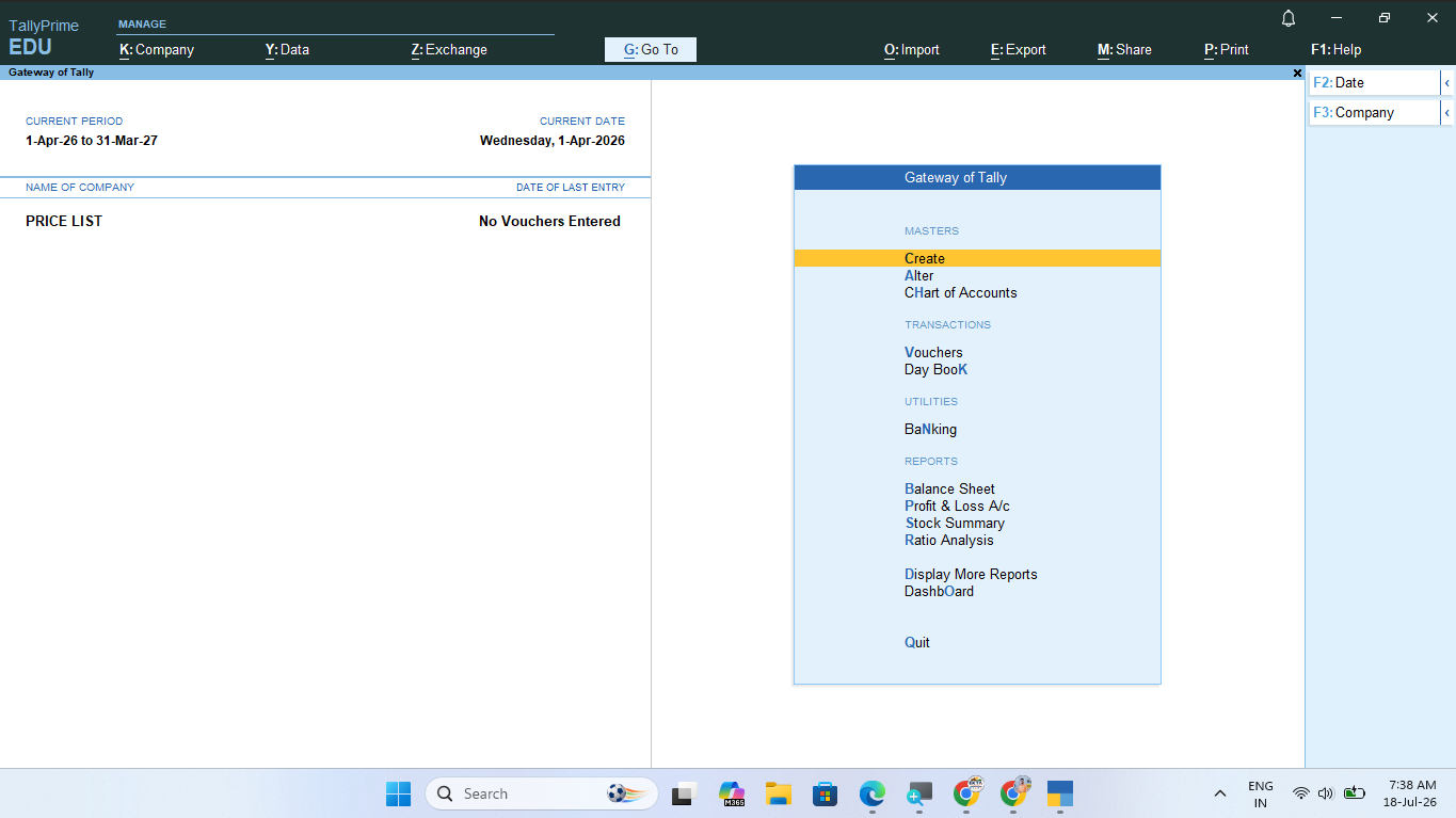 Tally Prime का इंटरफेस, Gateway of Tally और Company Create कैसे करें? (Complete Guide)